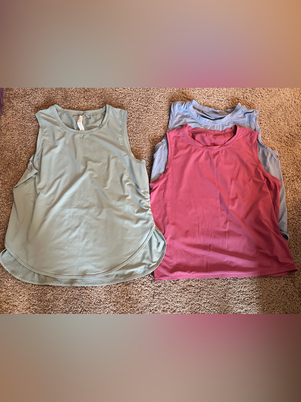 Women’s Scoop Neck athletic Tank Top - Sage, Pink, Light Blue bundle 3